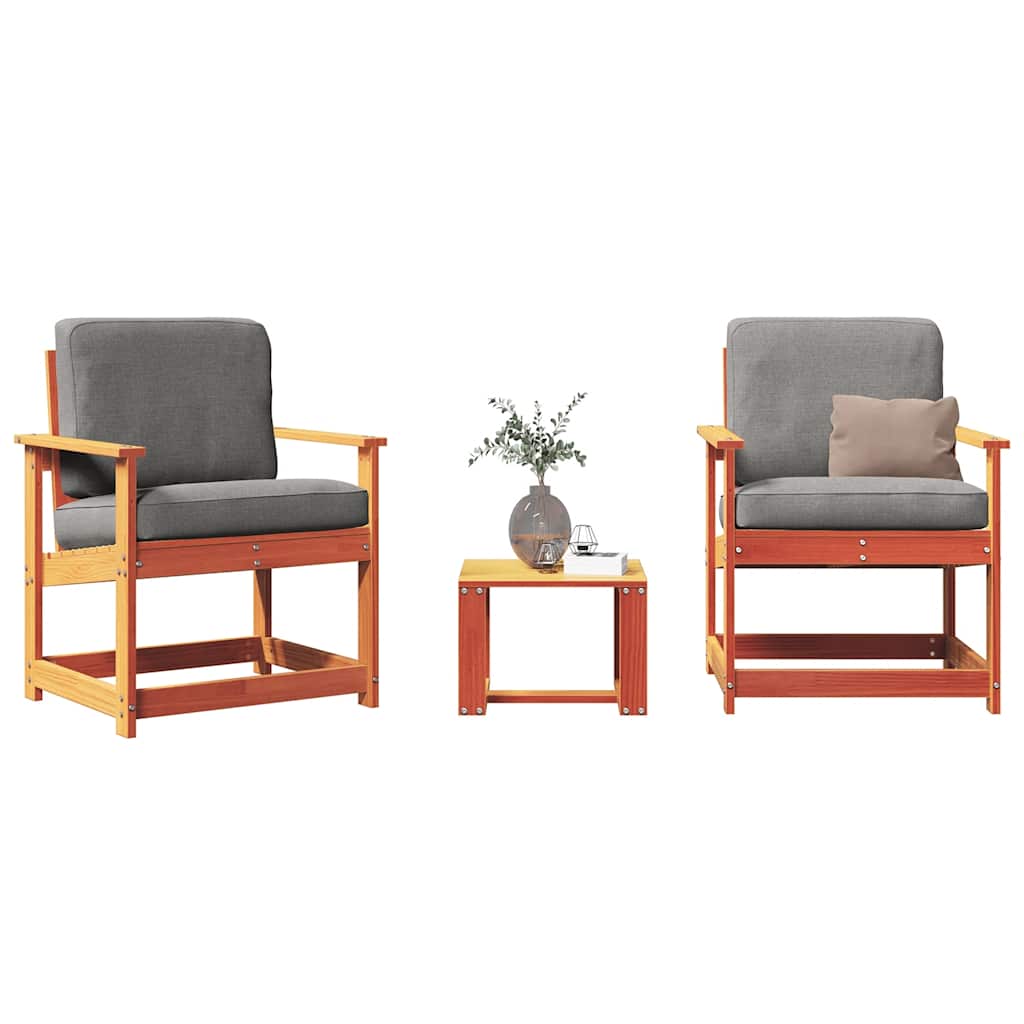 Комплект садовой мебели из 3 предметов, вощеный коричневый, сосна