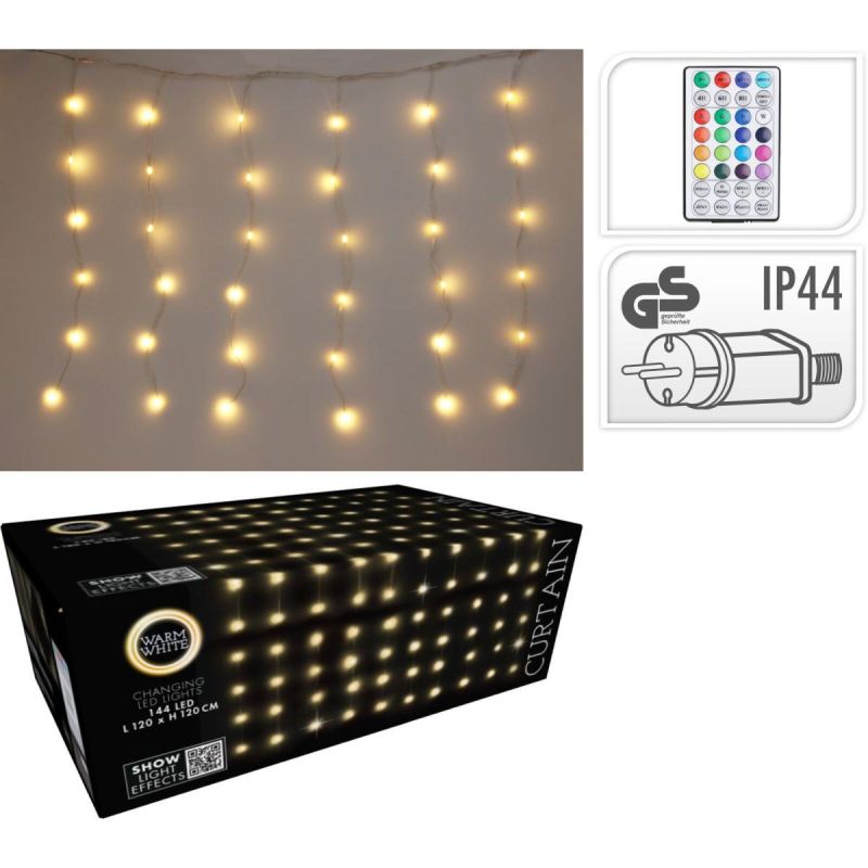 CHRISTMAS TREE LIGHTS LIGHT CURTAIN OUTSIDE/INTERNAL 144 LED 120X120CM WITH REMOTE CONTROL WARM WHITE