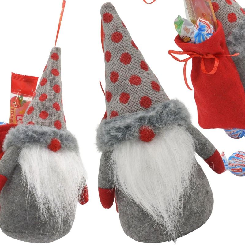 DECORATIVE SANTA CLAUS WITH GIFT BAG 20CM GRAY