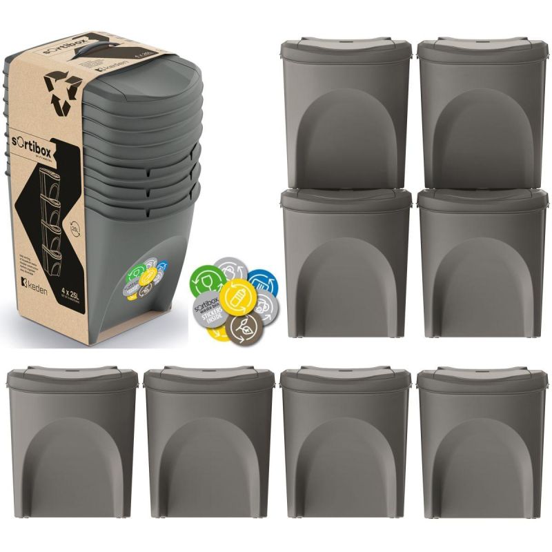 GARBAGE BINS 25 L SORTIBOX SET 4 PCS GREY STONE