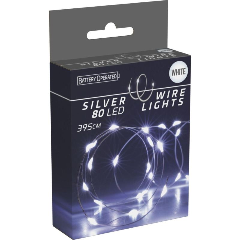 BATTERY-OPERATED WIRE LAMPS GARLAND 80 LED COOL WHITE