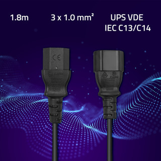 Qoltec Power extension cable IEC C13/C14 | 3x1.0mm² | 1.8m