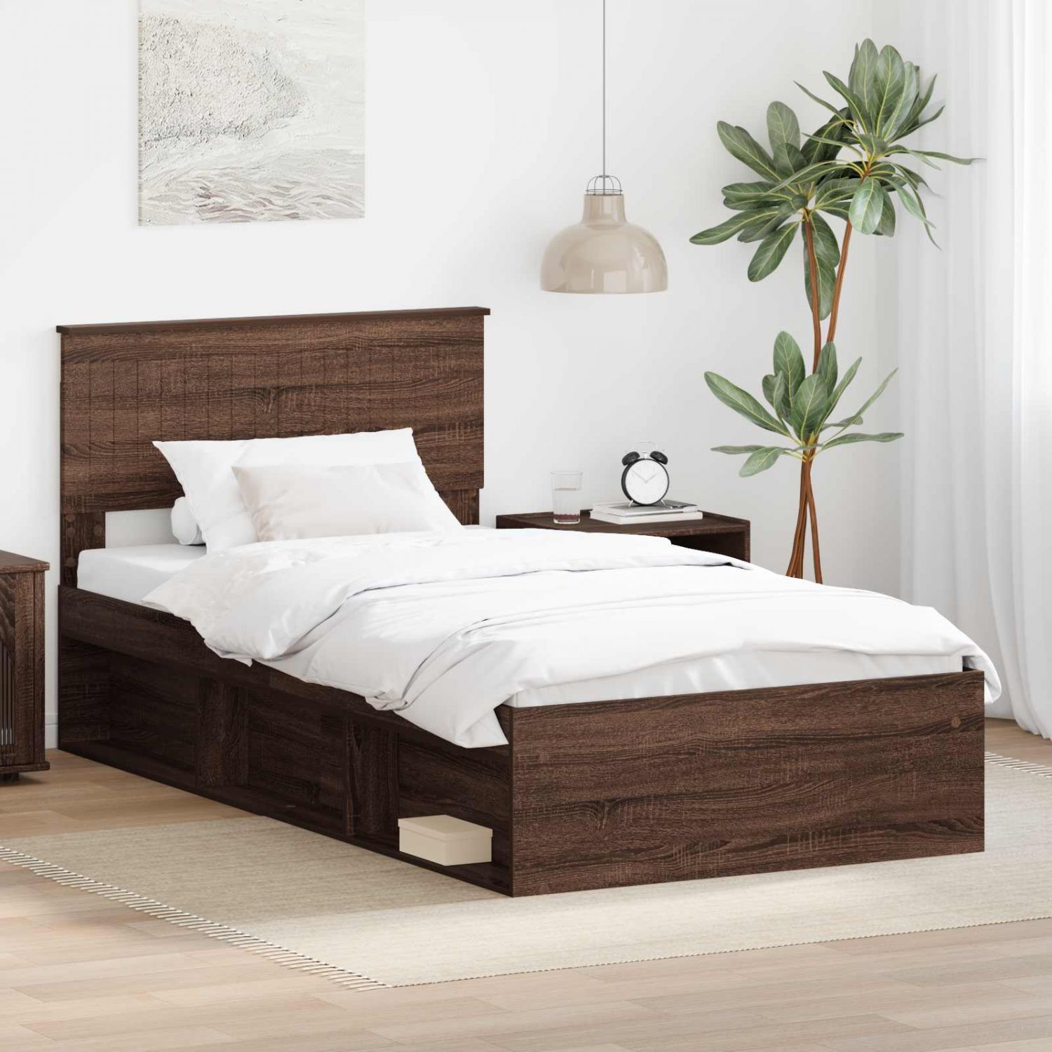 Voodi raam peaga Pruun tamme 100 x 200 cm Tahke mänd