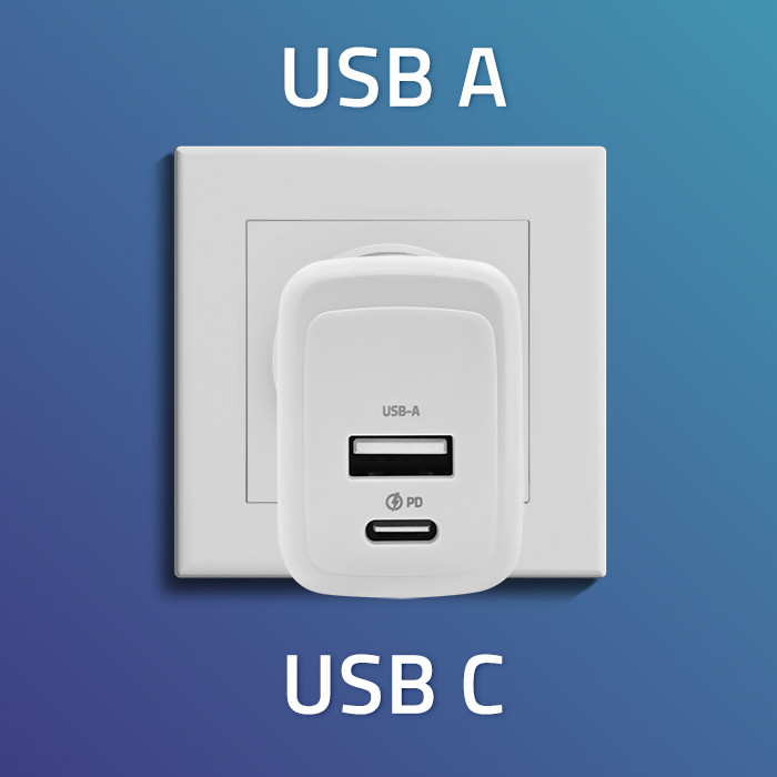 Qoltec GaN 45W charger| 5-20V | 1.5-3A | 1 x USB-C PD | 1x USB QC 3.0 | White