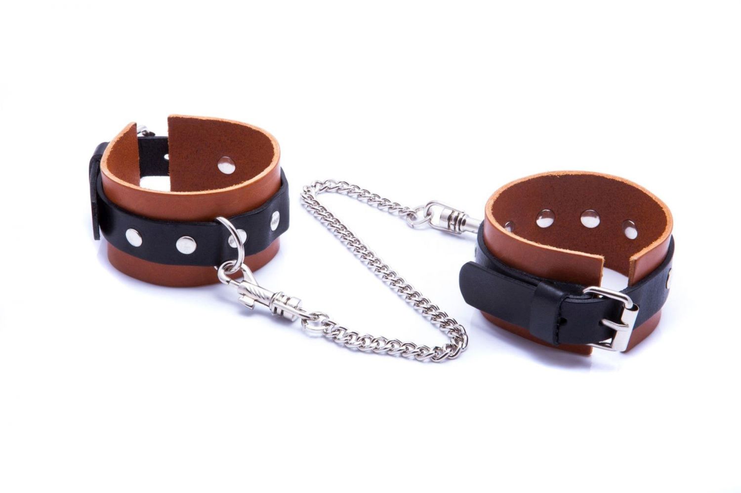 Kajdanki-WHIPS nahast käerauad meestele, konjakivärvi