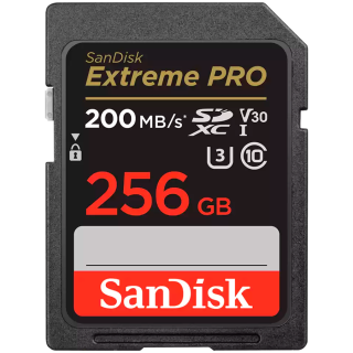 SanDisk Extreme PRO 256GB SDXC Memory Card + 2 years RescuePRO Deluxe up to 200MB/s & 140MB/s Read/Write speeds, UHS-I, Class 10, U3, V30