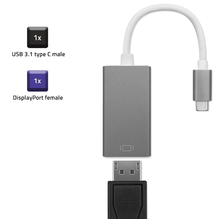 Qoltec Adapter USB-C 3.1 | DisplayPort | 4K | MHL | Aluminum