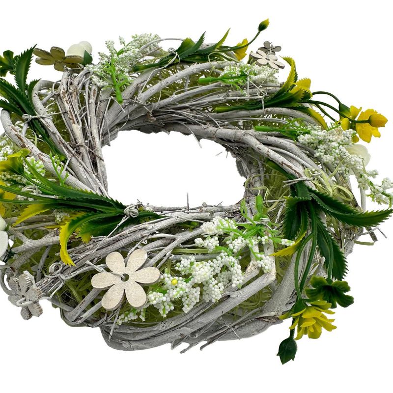 WREATH DECORATIVE WHITE AND GREEN WITH ROSES DIAMETER 24 CM