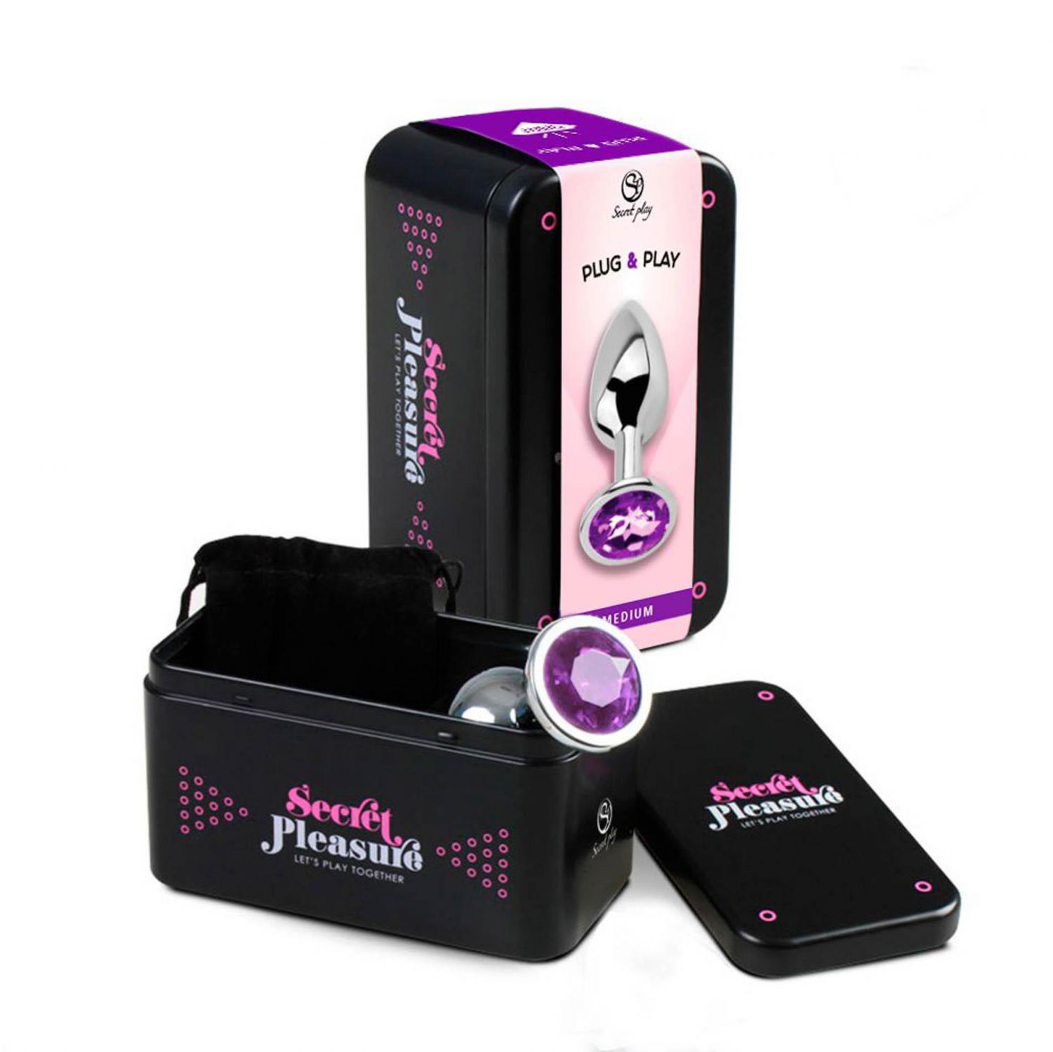 Фиолетовая металлическая анальная пробка с украшением M