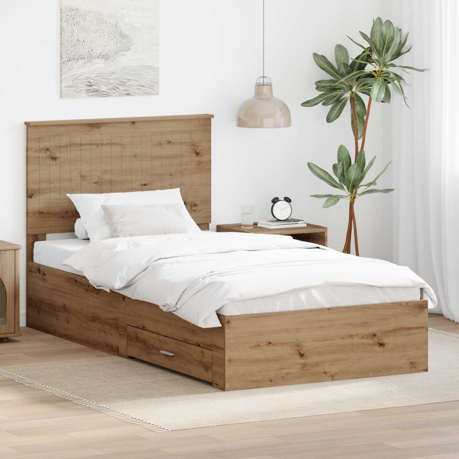 Voodi raam peaga sahtliga Käsitööpuu 100 x 200 cm Tehispuit