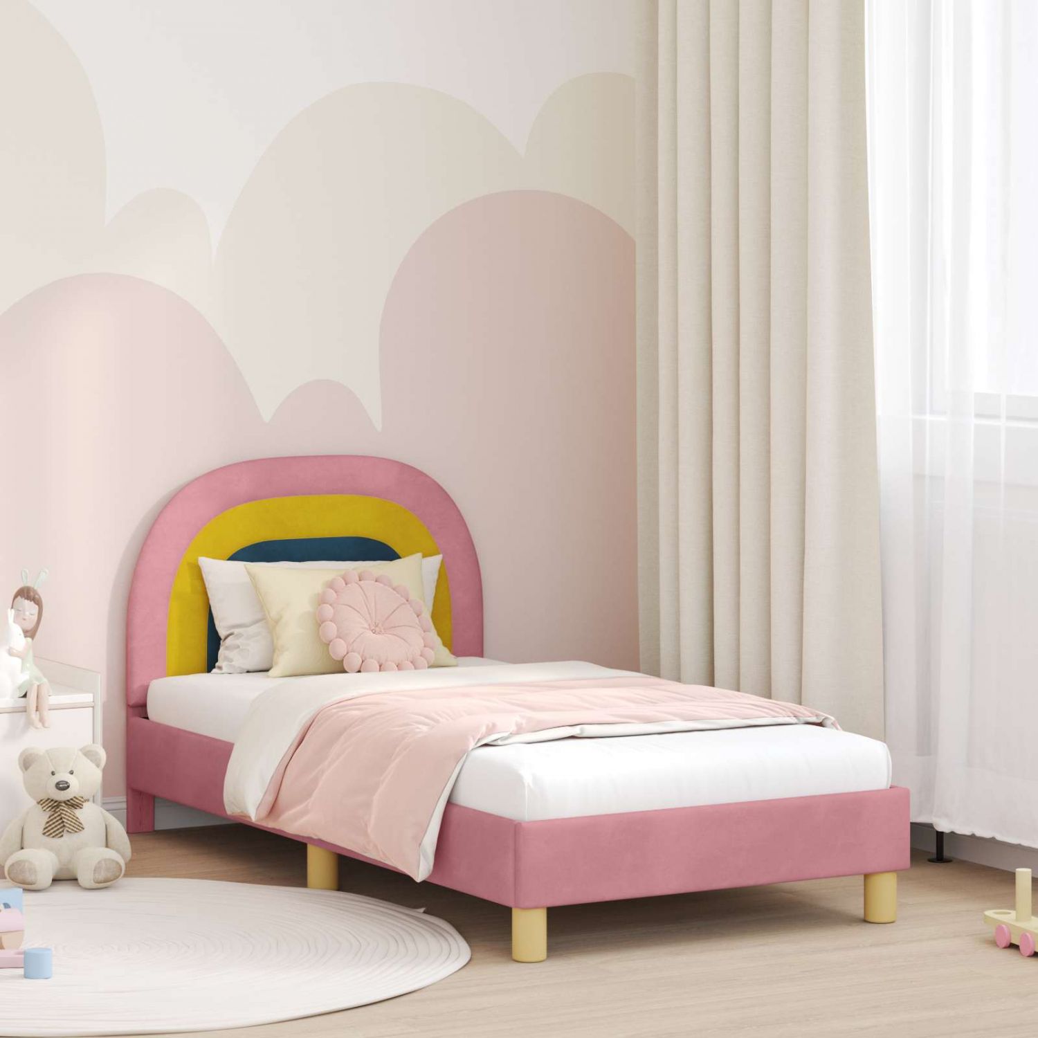 Laste voodiraam peatoega peaga Roosa 80 x 160 cm Samet