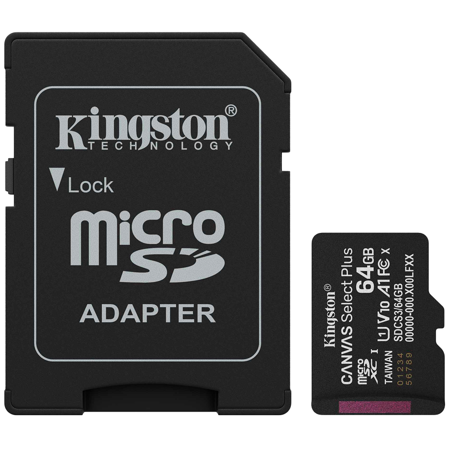 Kingston 64GB microSDXC Canvas Select Plus Gen3 100MB/s A1 Card + Adapter