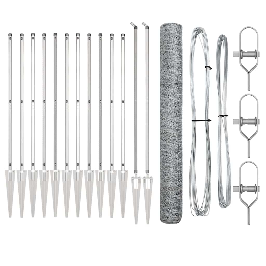 Aed koos postidega Hõbedane 1.2 x 10 m PVC kaetud teras