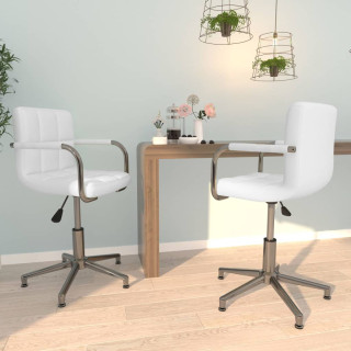 Вращающиеся обеденные стулья 2 шт, белые, искусственная кожа