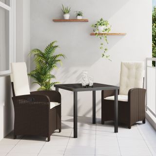 3-osaline aeda söögilaud komplekt padjadega - Pruun polü rattan
