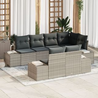 7 Osaline Aiakülg Sofa Komplekt Patjadega Helehall Polürotang