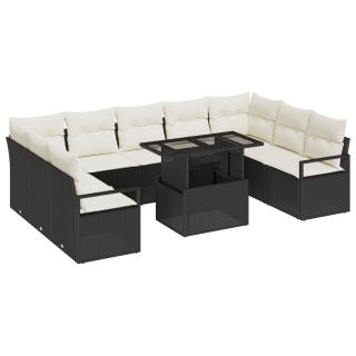 10-osaline aia diivanikomplekt padjadega must polü rattan,2-kohaline aia diivan koos padjadega must polü rattan