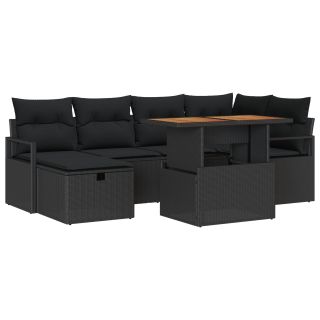 7 tüki aia diivanite komplekt padjadega must polü rattan,2-kohaline aia diivan padjadega must polü rattan