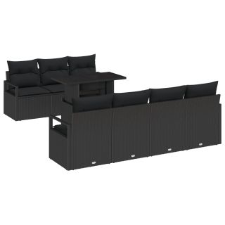 8-osaline aia diivanikomplekt padjadega must polü rattan,2-kohaline aia diivan panipaiga ja padjadega must polü rattan