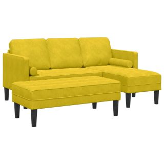 aia diivan koos bench ja padjadega, L-kujuline kollane samet,L-kujuline diivan kollane 173x131x67 cm samet,bench kollane 113x57x39 cm samet