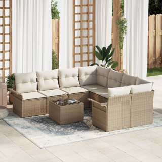 9-osaline aiadiivanikomplekt padjadega beež polü rattan