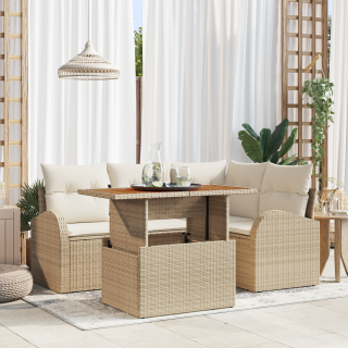 5-osaline aia söögikomplekt padjadega, beež polü rattan