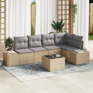 6-osaline aiakohvits komplekt padjadega must polü rattan