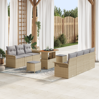10 tükiga aia diivanite komplekt padjadega beež polü rattan acacia