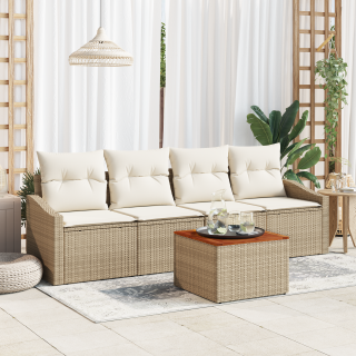 5-osaline aiadiivanikomplekt padjadega beež polürotang acacia