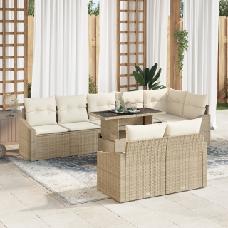9-osaline aiatooli komplekt padjadega beež polü rattan