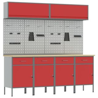 10-osaline töökapid ja paneeli komplekt, punane MDF ja metall