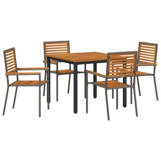 5-osaline aia söögikomplekt hall polü rattan akatsia, virnastatavad aia toolid padjadega 2 tk hall polü rattan, aia laud 90x90x75 cm solid akatsia puit ja metall