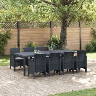 9 Tükki Aed Söögilaud Padi Anthracite Poly Rattan