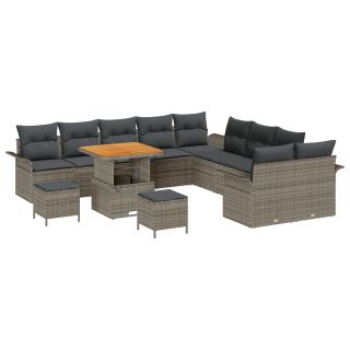 13-osaline aiamööbel komplekt padjadega hall polü rattan akaatsia,2-kohaline aiamööbel hoidla ja padjadega hall polü rattan,3-osaline aianaudikomplekt padjadega hall polü rattan akaatsia