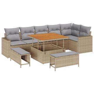 9 Tükki Ai Sofa Komplekt Padjadega Beež Polü Rotang Acacia,3 Tükki Ai Tootmise Komplekt Padjadega Beež Polü Rotang Acacia