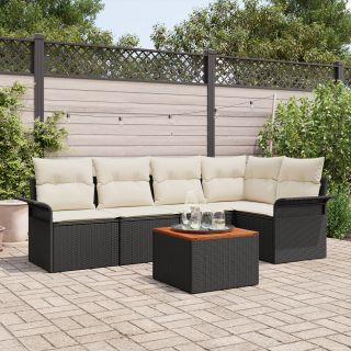6 Tükki Aed Sofa Komplekt koos Patjadega Must Polürotang Acacia