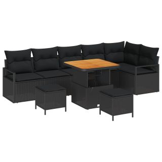 9 Tükine Aia Diivanite Komplekt padjaga Must Polü Rattan Akaatsiapuit,2-Kohaline Aia Diivan Salvestuse ja Padjadega Must Polü Rattan,3 Tükine Aia Söögilaudade Komplektil padjaga Must Polü Rattan Akaatsiapuit