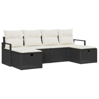 6-osaline Aia Sohvade Komplekt Padjadega Must Polü Rattan,2-kohaline Aia Sohva Hoiuruumi ja Padjadega Must Polü Rattan