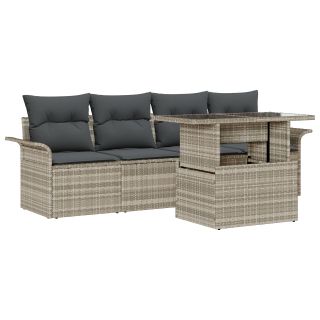 5-osaline aia diivanikomplekt padjadega helehall polü rattan,2-kohaline aia diivan hoiuruumi ja padjadega helehall polü rattan