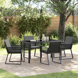 5-osaline aiamööbli komplekt padjaga Must Poly Rattan