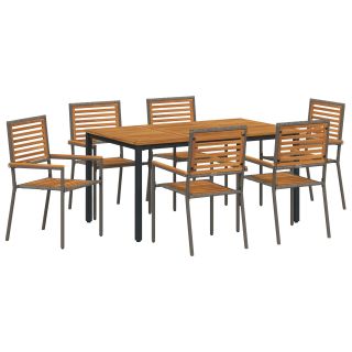 7-osaline aiaduššikomplekt hall polü rattan acacia,virnastatavad aiatoole padjadega 2 tk hall polü rattan,aiatabel 150x90x75 cm tahke akatsiapuu ja metall