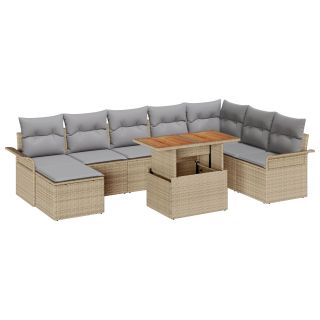 9-osaline aia diivanikomplekt padjadega beež polü rattan,2-istmeline aia diivan panipaiga ja patjadega beež polü rattan