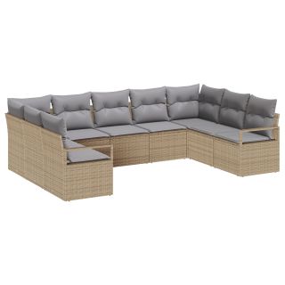 9-osaline aiadiivanikomplekt padjadega, beež polü rattan,2-kohaline aiadiivan panipaiga ja padjadega, beež polü rattan