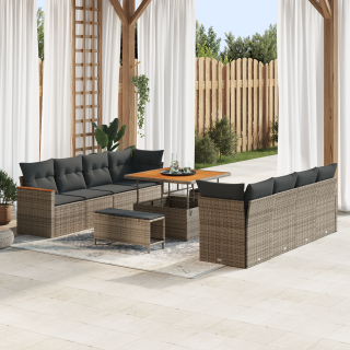 11-osaline aia diivanikomplekt padjadega hall polü rattan akatsia