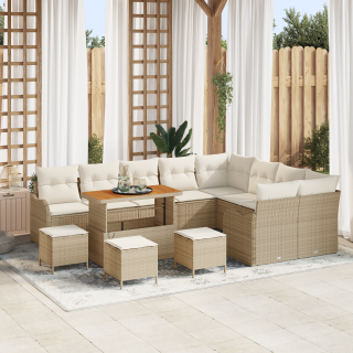 13 Tükise Aia Diivanikomplekt Padjaga Beež Polürotang Acacia