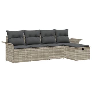 5-osaline ai sofa komplekt patjadega helehall polürotang,2-kohaline ai sofa koos hoiuruumiga ja patjadega helehall polürotang