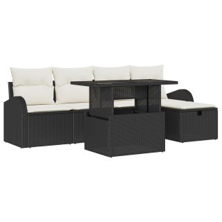 6-osaline aia diivanisarja padjadega must polü rattan,2-kohaline aia diivan hoiustamise ja padjadega must polü rattan