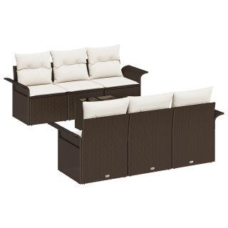 7-osaline aiadiivanikomplekt padjadega Pruun Polü Rattan,2-ne aiadiivan hoiukohaga ja padjadega Pruun Polü Rattan