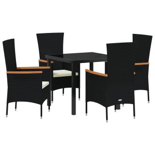 5-osaline Aia Söögikomplekt Patjadega Must Polü Rattan