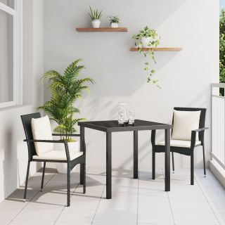 3-osaline aia söögikomplekt padjaga Must PE Rattan
